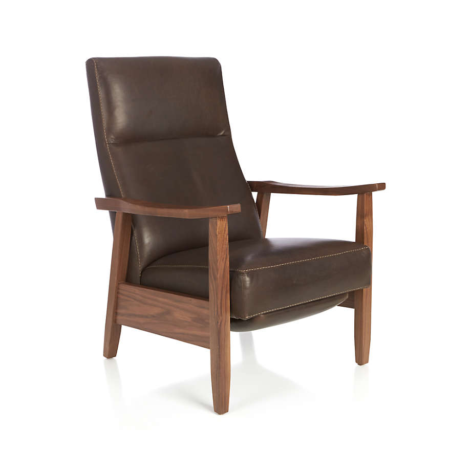 GREER LEATHER WOOD ARM RECLINER thumbnail 2