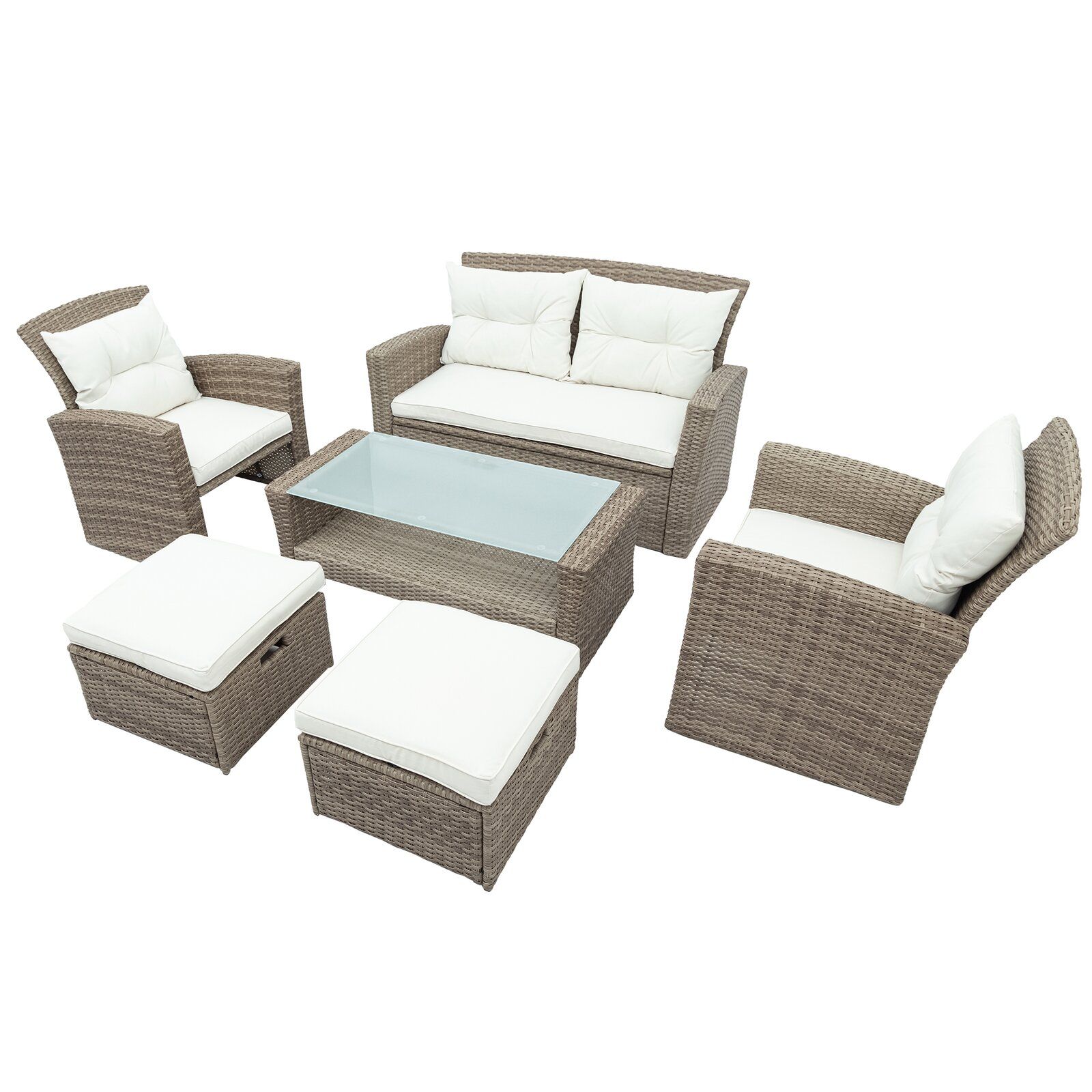 4 PIECE PATIO FURNITURE SET RATTAN SECTIONAL SEATING GROUP WITH OTTOMAN AND CUSHIONS SETS WITH COFFEE TABLE thumbnail 3
