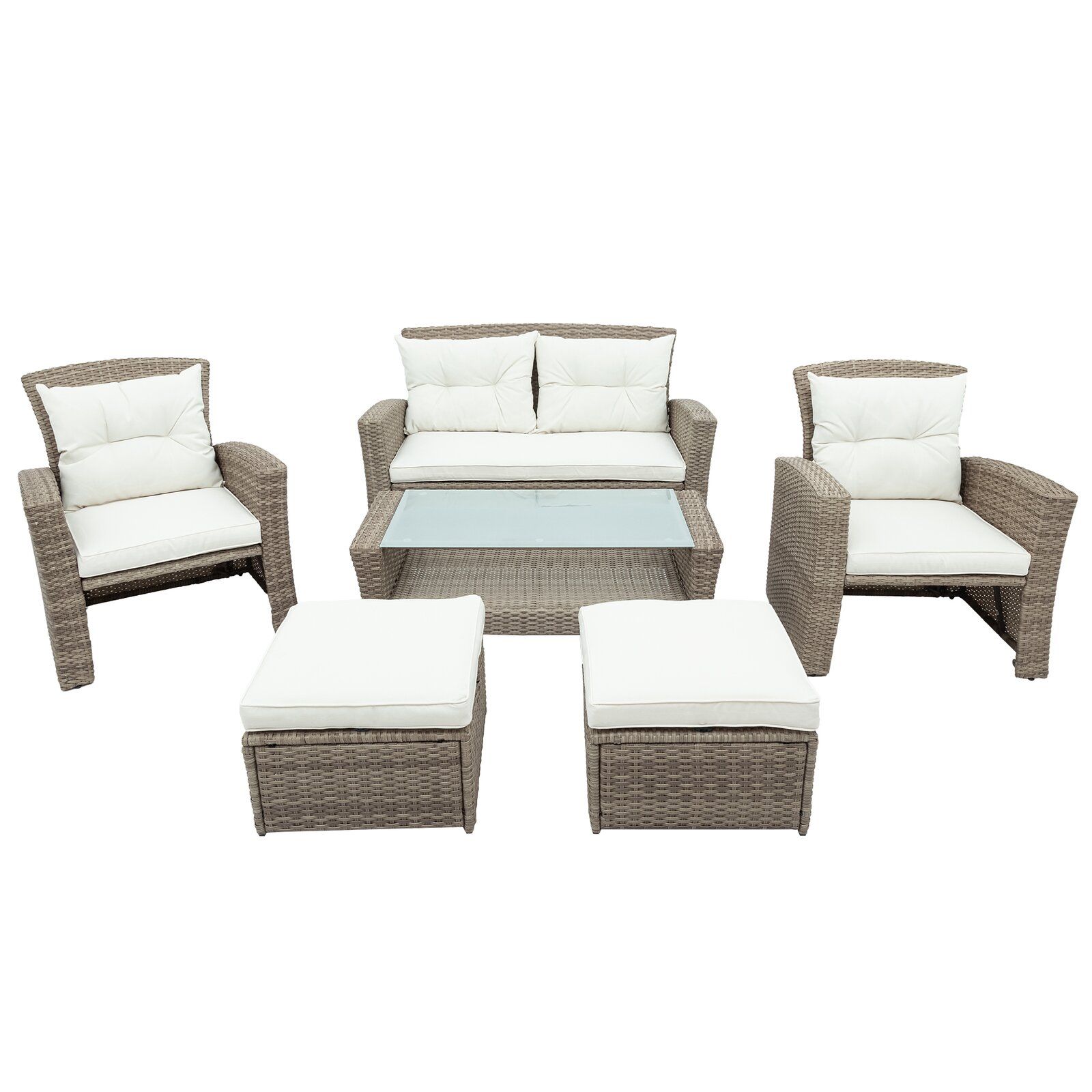 4 PIECE PATIO FURNITURE SET RATTAN SECTIONAL SEATING GROUP WITH OTTOMAN AND CUSHIONS OUTDOOR WICKER PATIO CONVERSATION FURNITURE SETS WITH COFFEE TABLE BEIGE  thumbnail 2