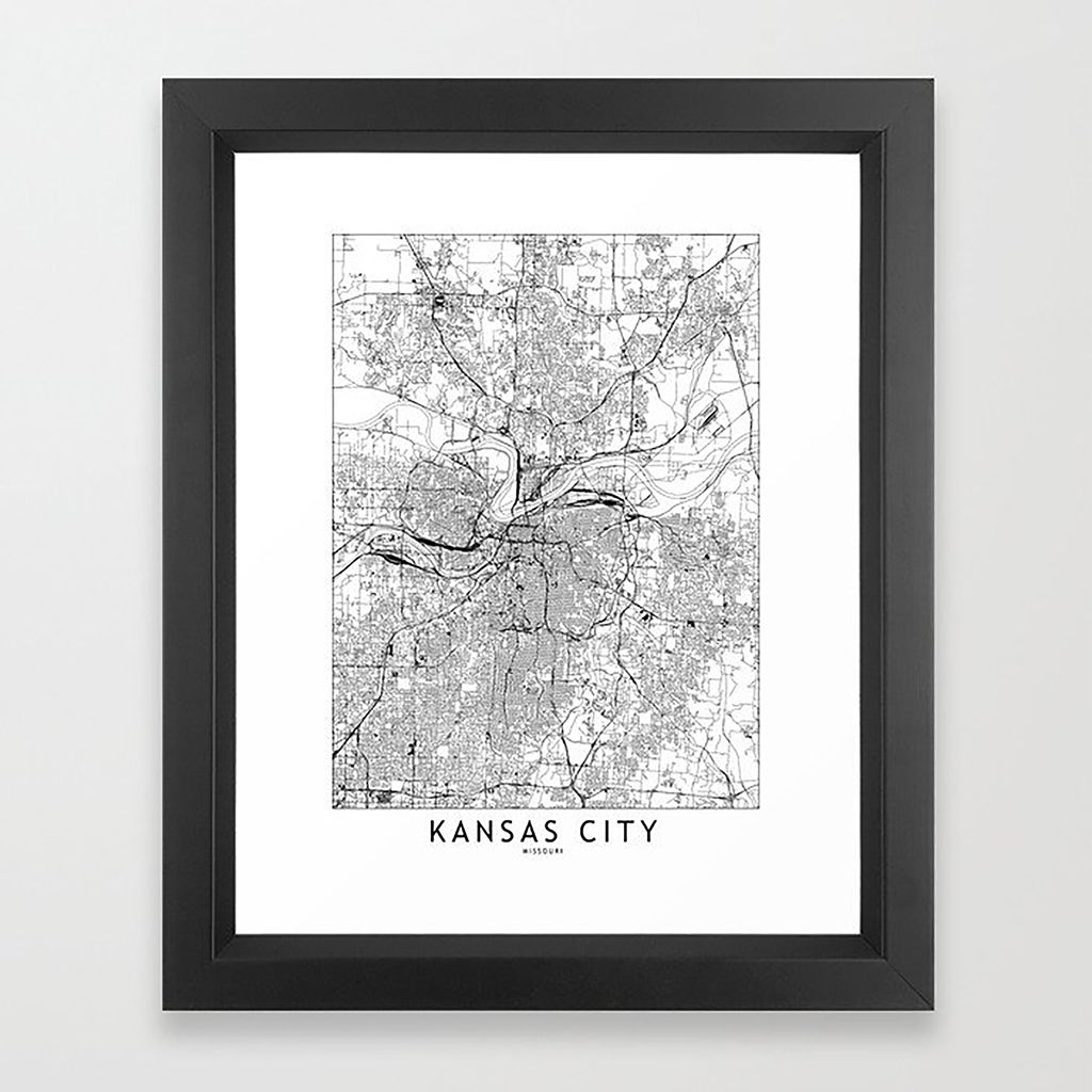 KANSAS CITY WHITE MAP FRAMED ART PRINT thumbnail 2