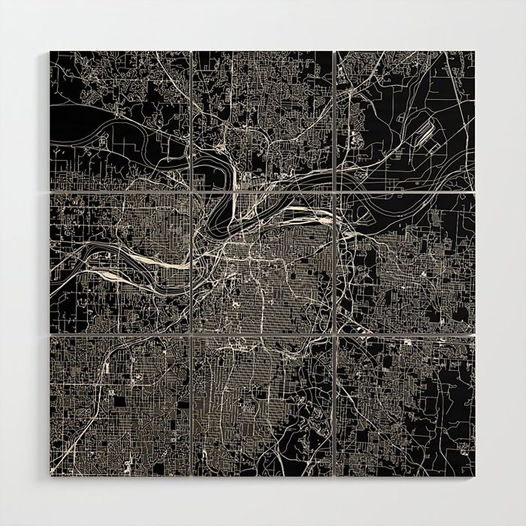KANSAS CITY BLACK MAP WOOD WALL ART thumbnail 2