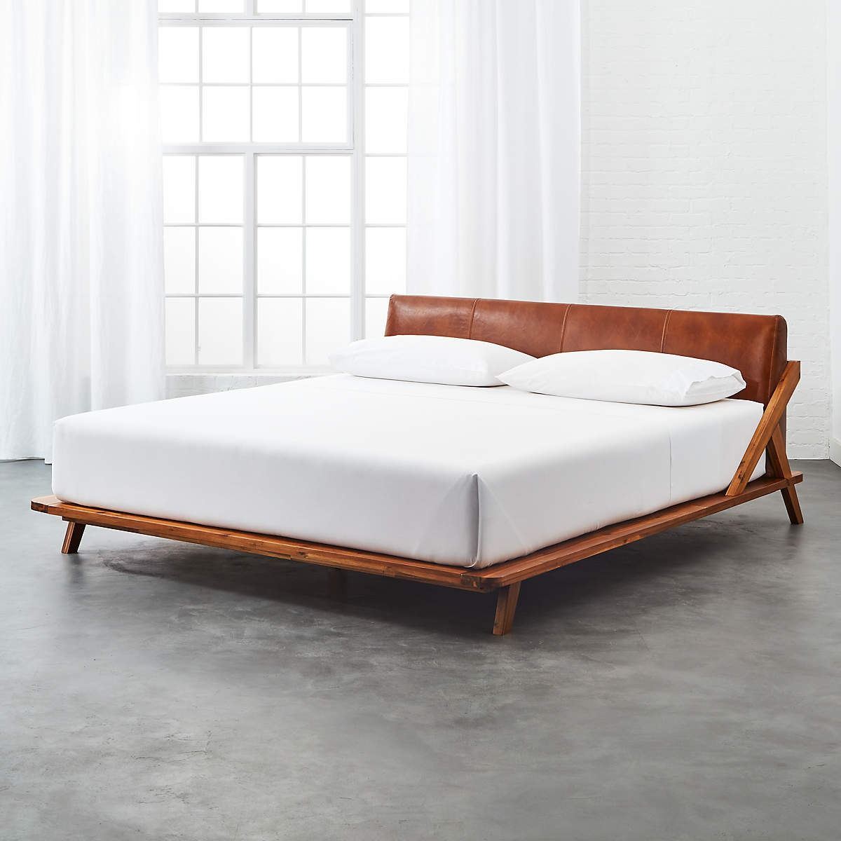 Drommen Acacia With Leather Headboard Bed-King thumbnail 2
