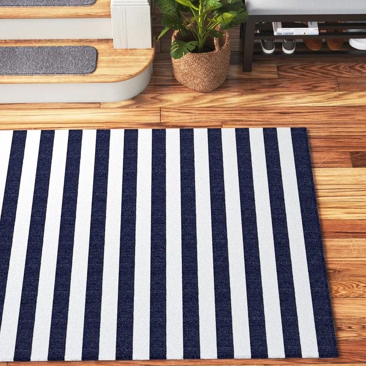 Perine Navy Striped Indoor Outdoor Area Rug-5'3"x7' thumbnail 2