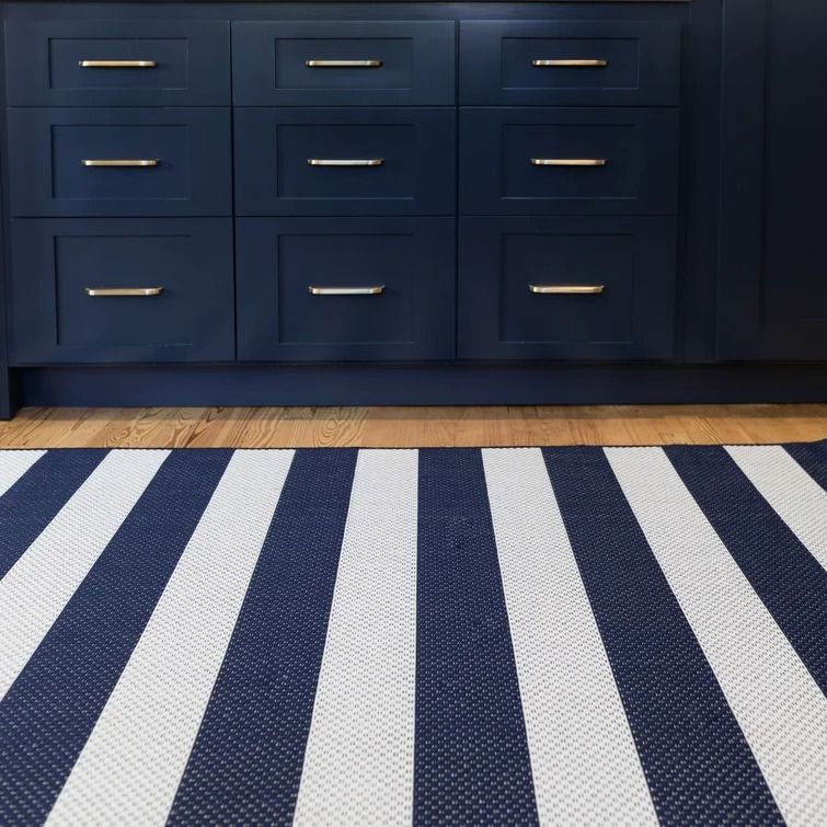 Perine Navy Striped Indoor Outdoor Area Rug-5'3"x7' thumbnail 3