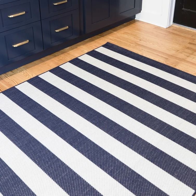 Perine Navy Striped Indoor Outdoor Area Rug-5'3"x7' thumbnail 4
