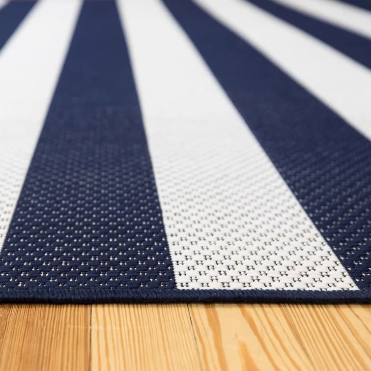 Perine Navy Striped Indoor Outdoor Area Rug-5'3"x7' thumbnail 6
