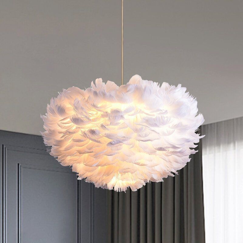 3 Light Globe Chandelier with Feather Accents thumbnail 4