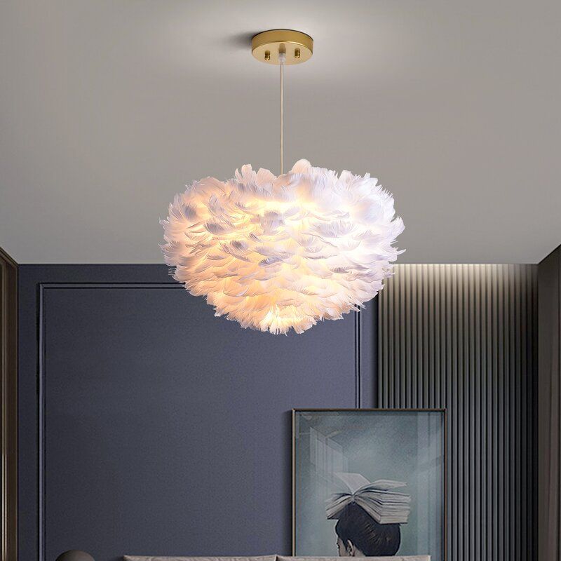 3 Light Globe Chandelier with Feather Accents thumbnail 5