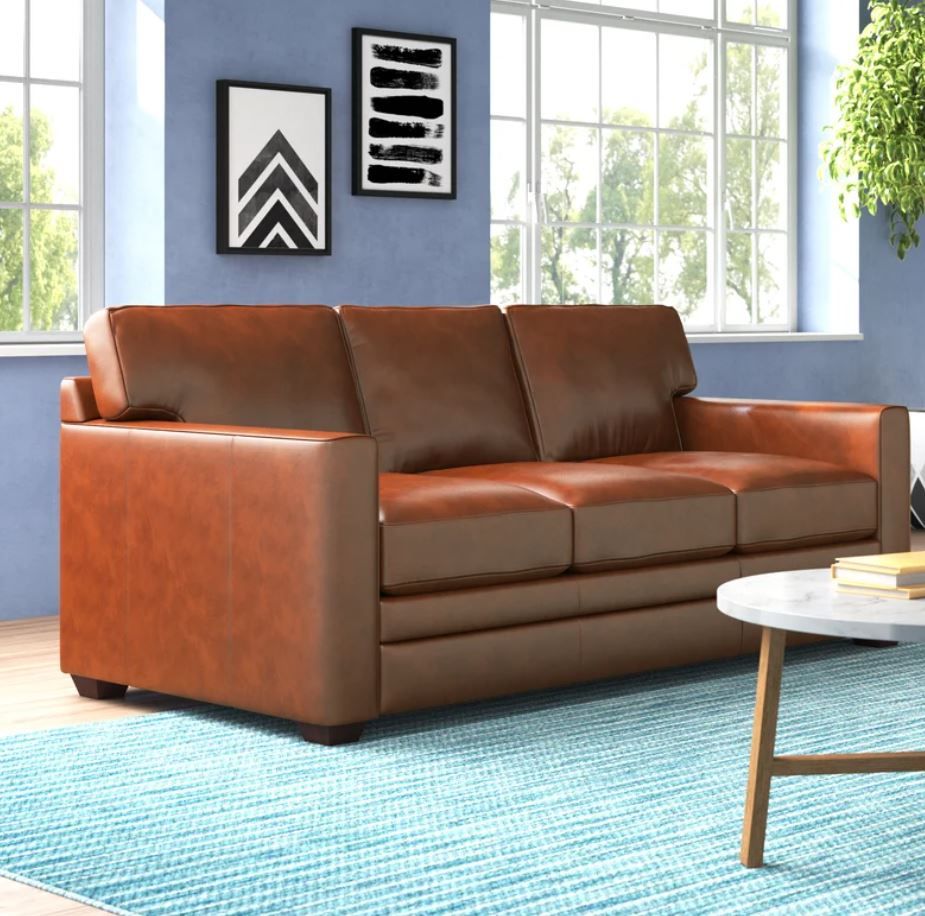 CARLETON GENUINE LEATHER SQUARE ARM SOFA BED thumbnail 2