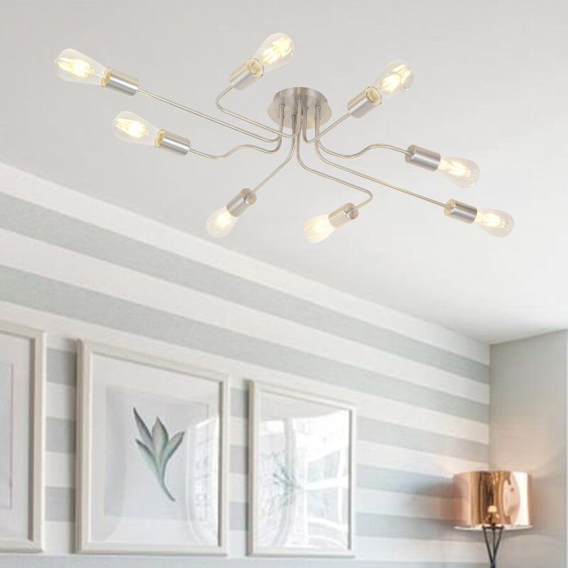 GEARHEART 8 LIGHT SPUTNIK MODERN LINEAR SEMI FLUSH MOUNT thumbnail 2