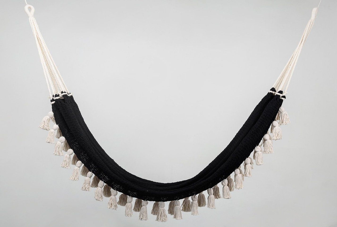 BOHO BLACK COTTON HAMMOCK WITH TASSELS