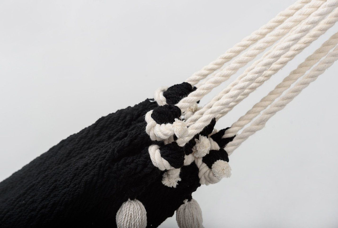 BOHO BLACK COTTON HAMMOCK WITH TASSELS thumbnail 2