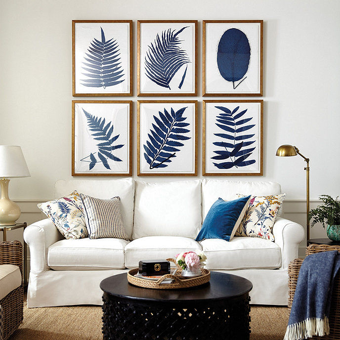 Indigo Fern Leaf Art With Frame thumbnail 2