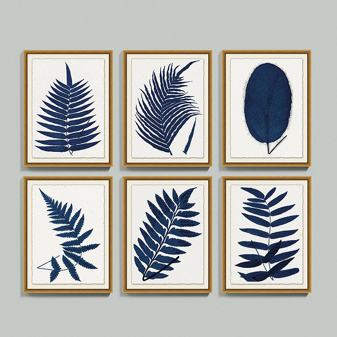 Indigo Fern Leaf Art With Frame thumbnail 3