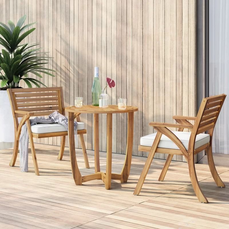 Round Two Person Long Bistro Set with Cushions thumbnail 2