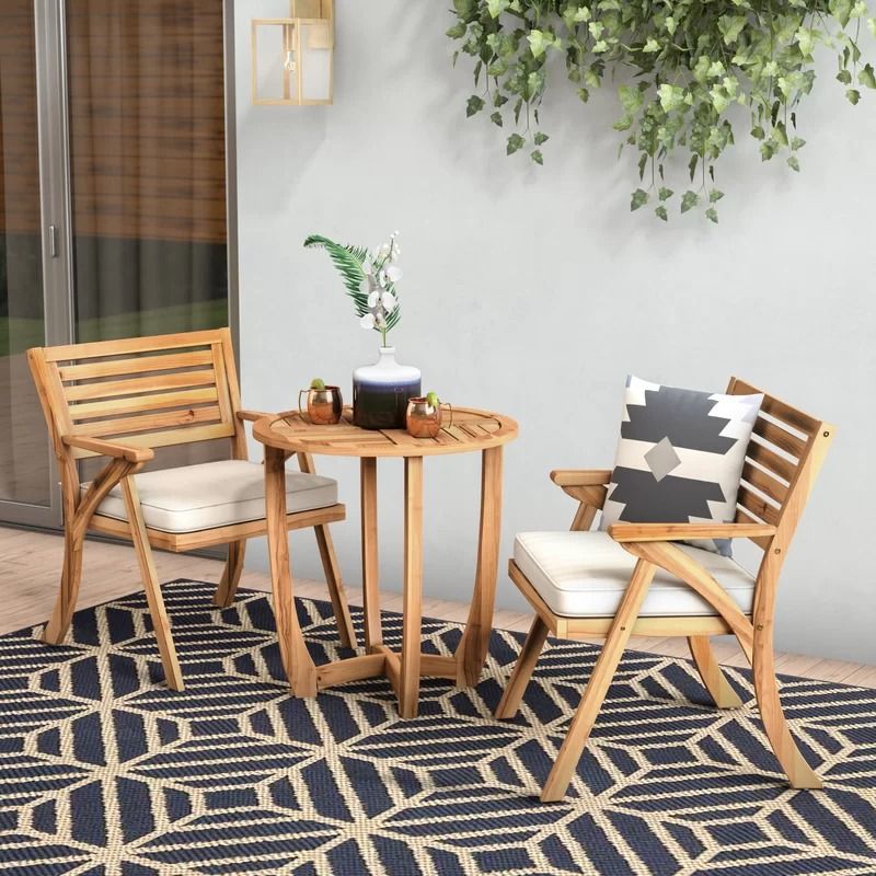 Round Two Person Long Bistro Set with Cushions thumbnail 3