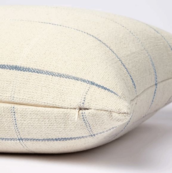 Windowpane Throw Pillow CreamBlue with insert thumbnail 2