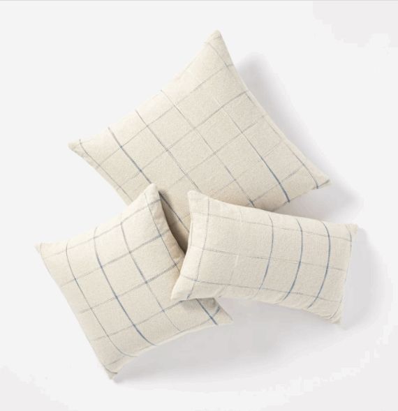 Windowpane Throw Pillow CreamBlue with insert thumbnail 3