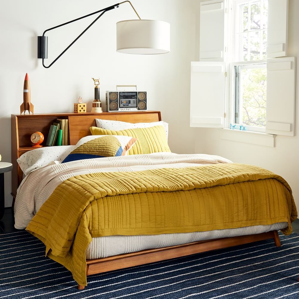 Mid Century Headboard Storage Platform Bed-Full thumbnail 2