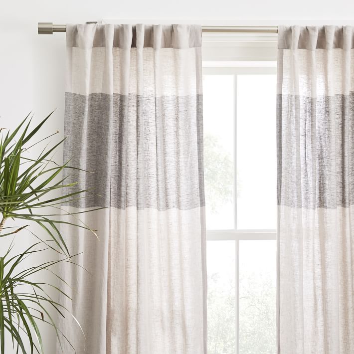 European Flax Linen Contrast Stripe Curtain thumbnail 2