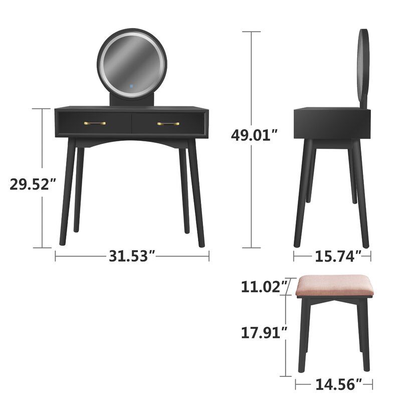 Vanity Set With Touch Screen Dimming Mirror thumbnail 2