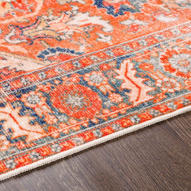 Lindon Oriental Aqua Orange Area Rug-7'6"x9'6" thumbnail 2