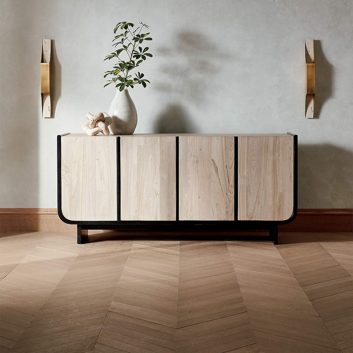 Sion White Wash Teak Credenza thumbnail 3