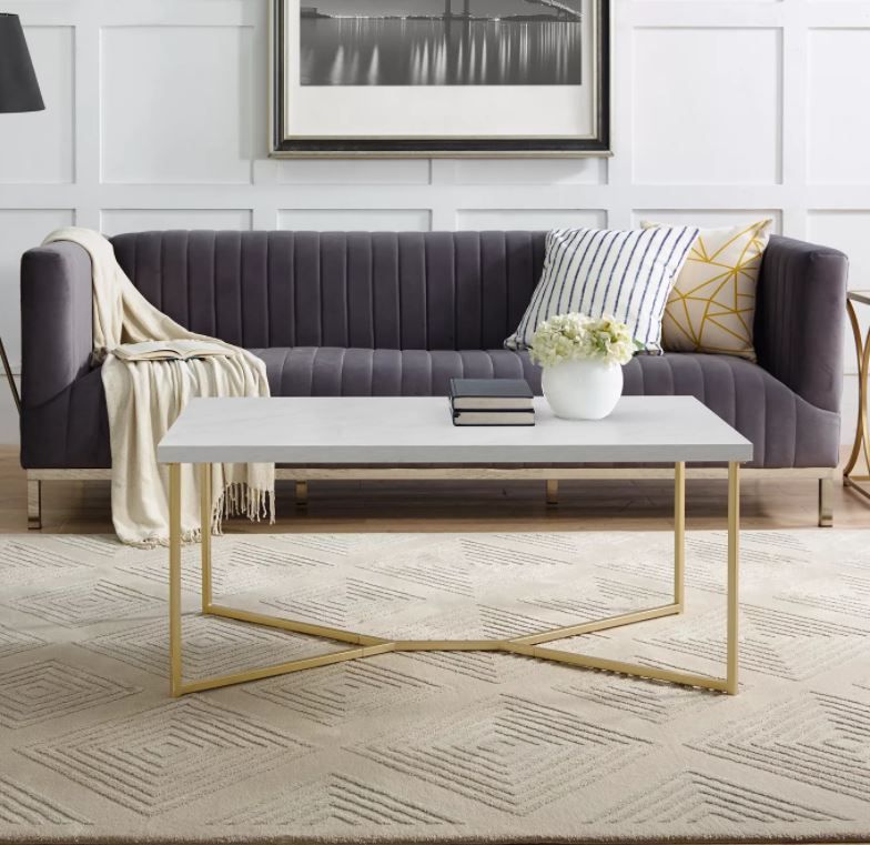 Glam Mid Century Modern Y Leg Rectangle Coffee Table thumbnail 2