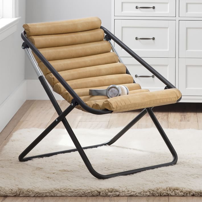 Vegan Leather Cream Channeled Sling Chair thumbnail 3