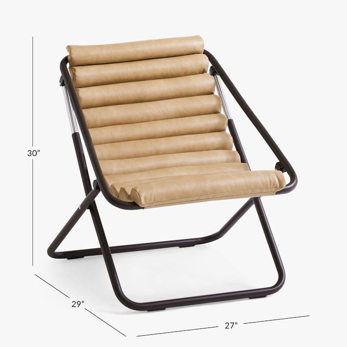 Vegan Leather Cream Channeled Sling Chair thumbnail 4