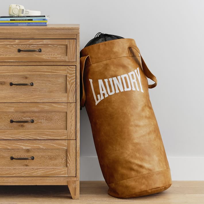 Punching Bag Laundry Hamper, Vegan Leather Caramel thumbnail 2