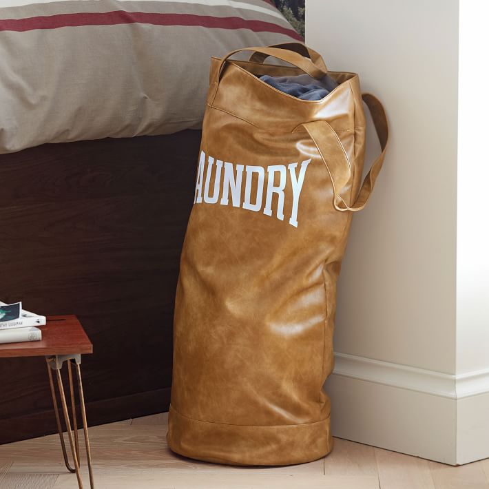 Punching Bag Laundry Hamper, Vegan Leather Caramel thumbnail 3