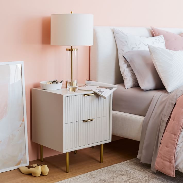 Quinn Wood Nightstand - White/Antique Bronze thumbnail 2