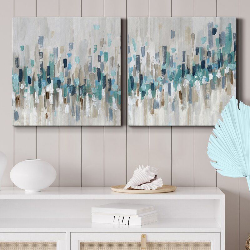 Staccato Blue two Piece Wrapped Canvas Set Without Frame thumbnail 2