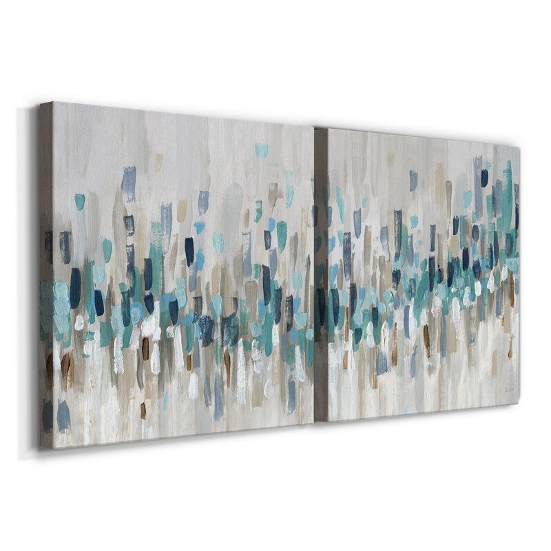 Staccato Blue two Piece Wrapped Canvas Set Without Frame thumbnail 4