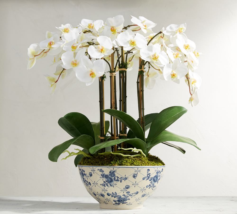 Faux Orchid in Rose Trellis Bowl thumbnail 3