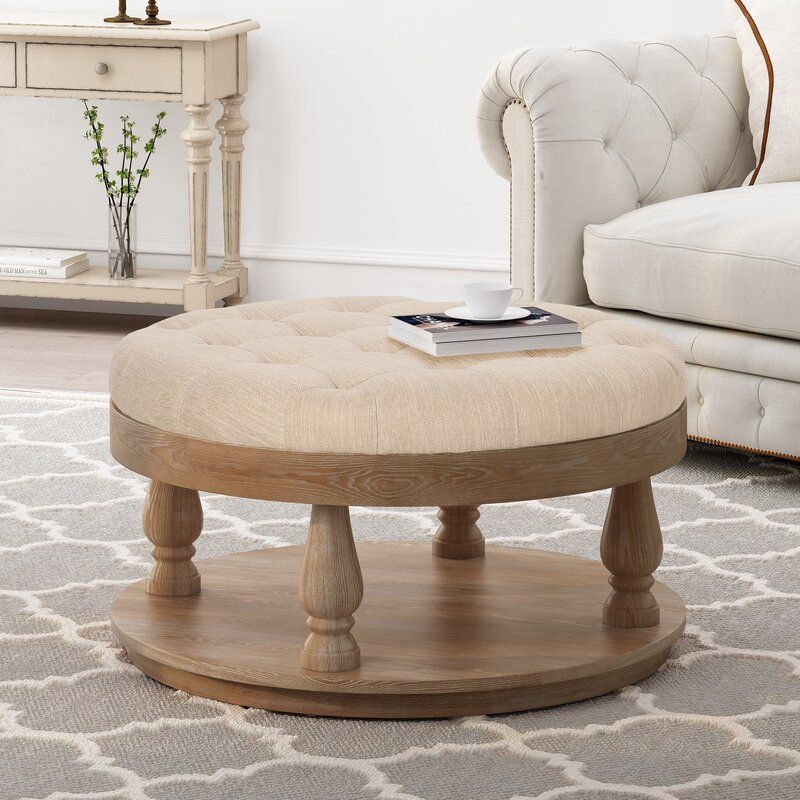 Tufted Round Cocktail Ottoman with Storage thumbnail 3