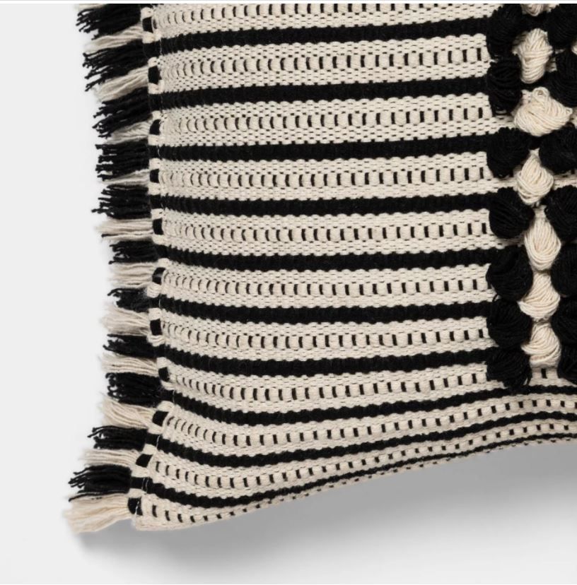 Bed Lumbar Global Fringe Decorative Pillow Black Cream Opalhouse with insert thumbnail 2