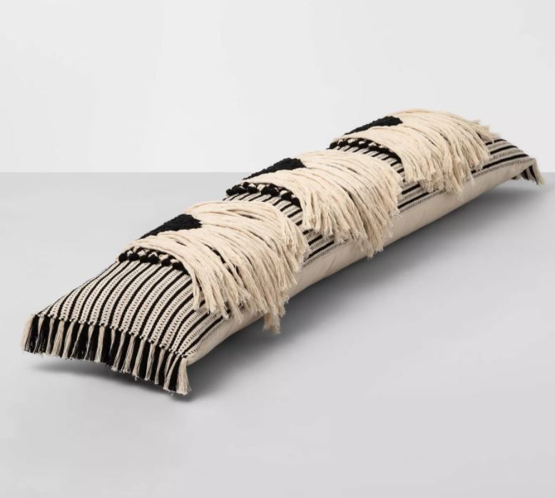 Bed Lumbar Global Fringe Decorative Pillow Black Cream Opalhouse with insert thumbnail 3
