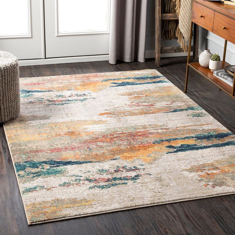 Abril Abstract Saffron Teal Area Rug thumbnail 2
