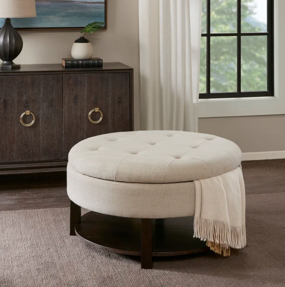Darell Tufted Round Storage Ottoman thumbnail 6