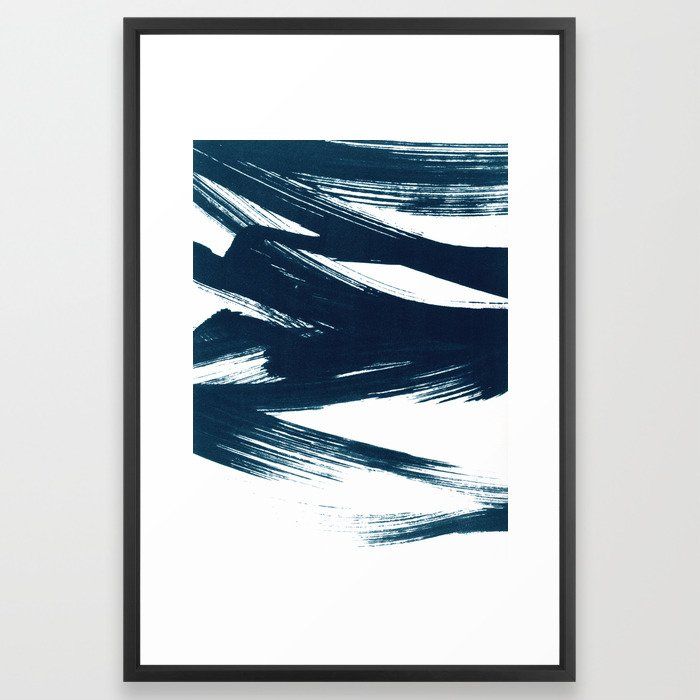 Gestural Abstract Indigo Blue Brush Strokes Art Print with frame 24" x 36" thumbnail 2