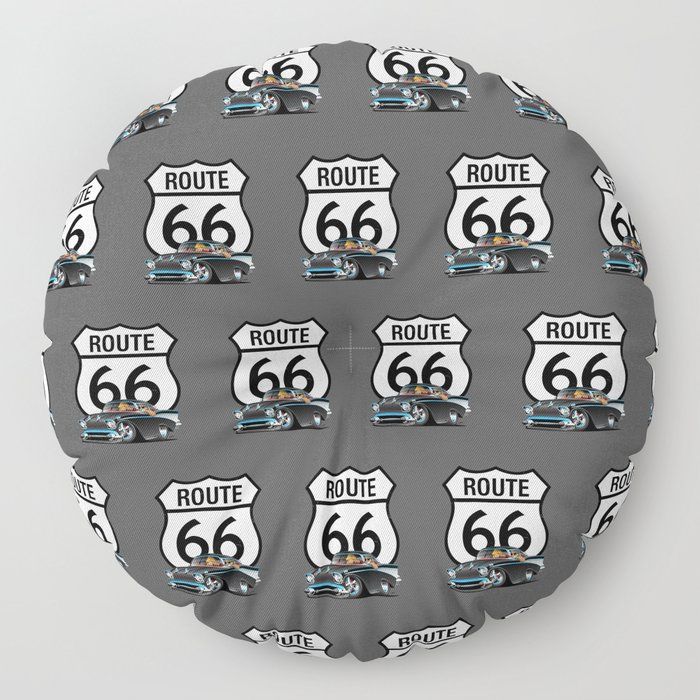 Route 66 Classic Car Nostalgia Floor Pillow thumbnail 2