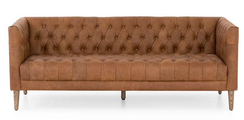 Rollins Natural Washed Camel Leather Button Tufted Sofa thumbnail 3