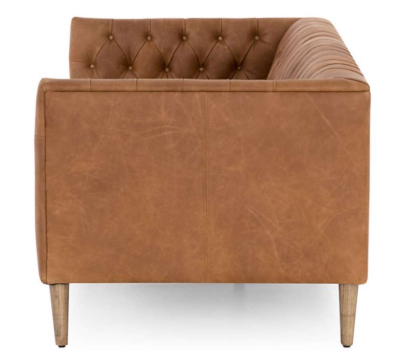 Rollins Natural Washed Camel Leather Button Tufted Sofa thumbnail 5