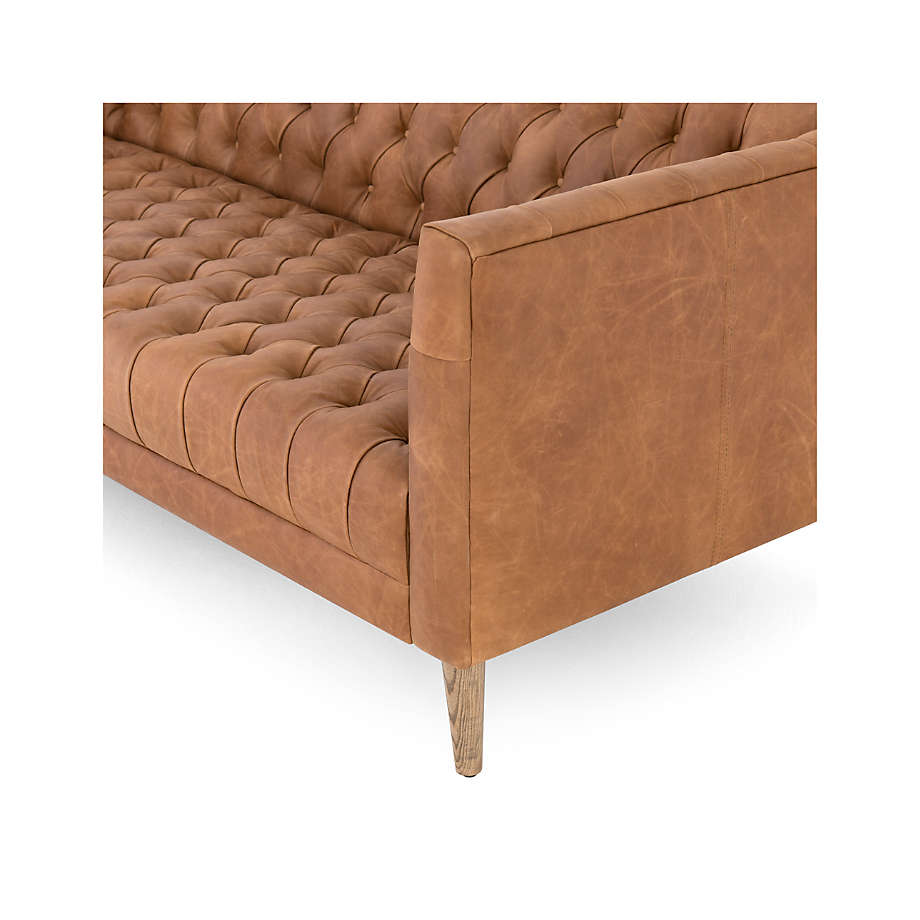 Rollins Natural Washed Camel Leather Button Tufted Sofa thumbnail 6