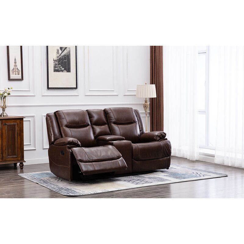 Moneta Genuine Leather Pillow Top Arm Reclining Loveseat thumbnail 2