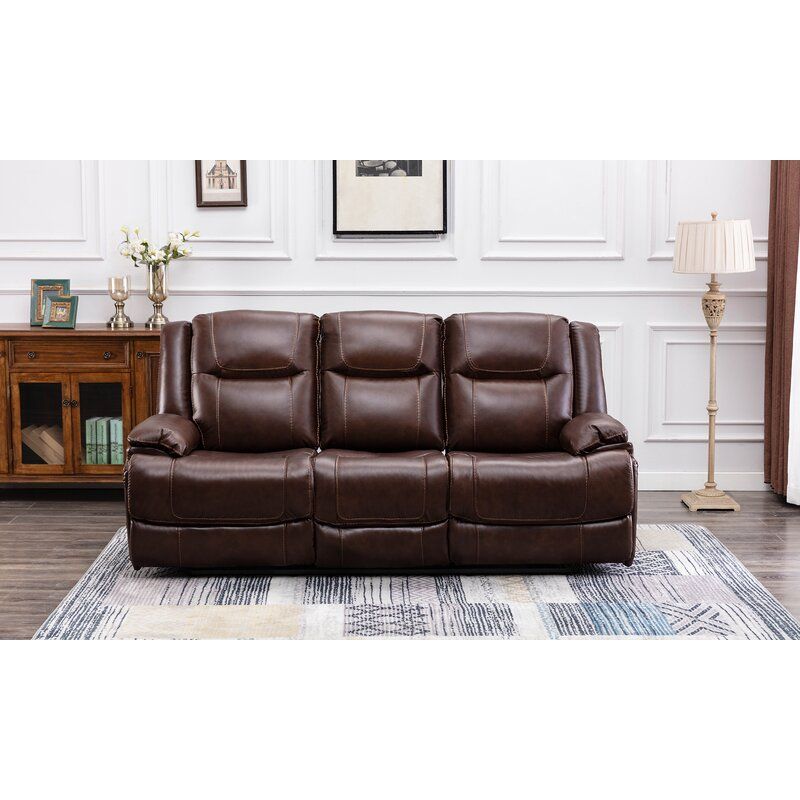 Dianela Genuine Leather Pillow Top Arm Reclining Sofa thumbnail 2