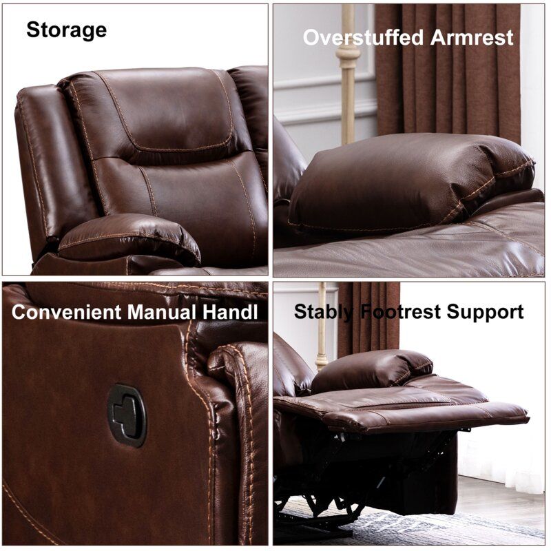Dianela Genuine Leather Pillow Top Arm Reclining Sofa thumbnail 3