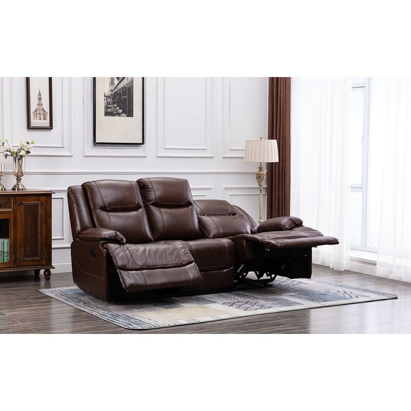 Dianela Genuine Leather Pillow Top Arm Reclining Sofa thumbnail 4
